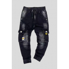 Чёрные,ДЖИНСОВЫЕ брюки ДЖОГГЕРЫ-с накладными карманами, для мальчиков .Размеры 134-164 см..Фирма KE YI QI 